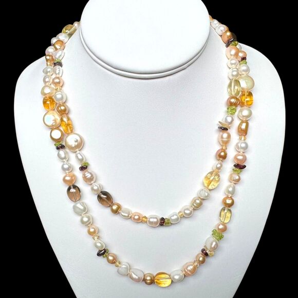 Honora 40" Freshwater Pearl & Gemstone Necklace w/ Earrings Citrine Smoky Quartz - Picture 5 of 16